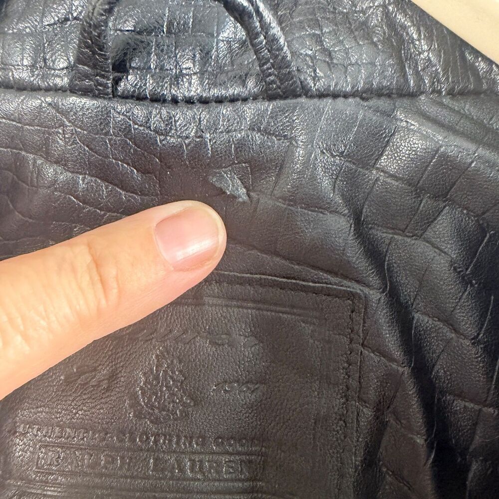 lauren ralph lauren women's vintage leather blazer jacket croc embossed medium - Picture 2 of 10